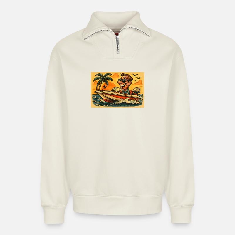 Speed Boat - Relaxed Unisex Organic Half Zip Sweatshirt – von SPREAD - Naturweiß