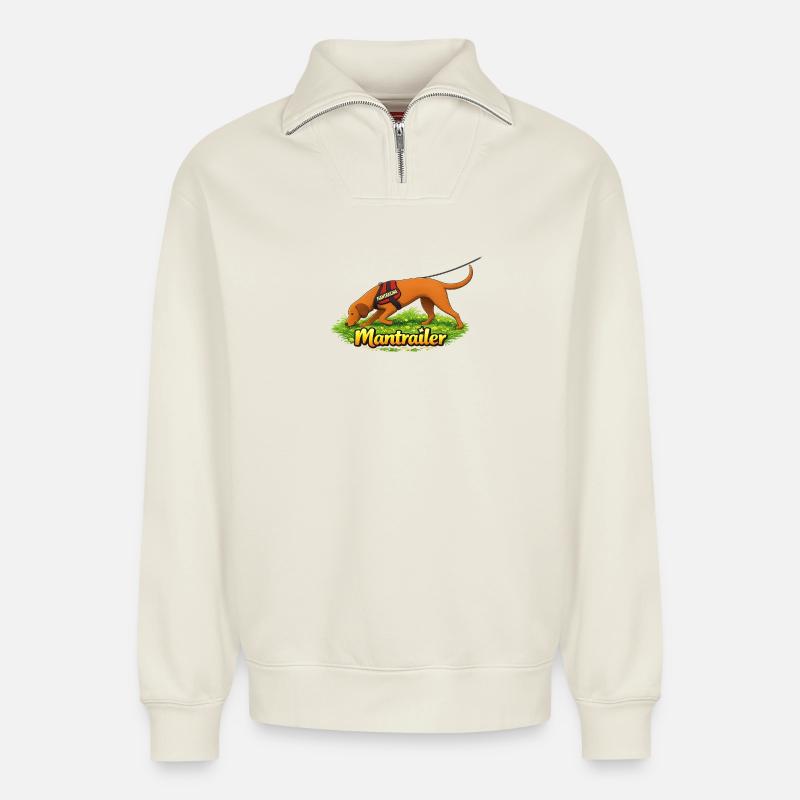 Mantrailer Hund Spürhund Maintrailing - Relaxed Unisex Organic Half Zip Sweatshirt – von SPREAD - Naturweiß