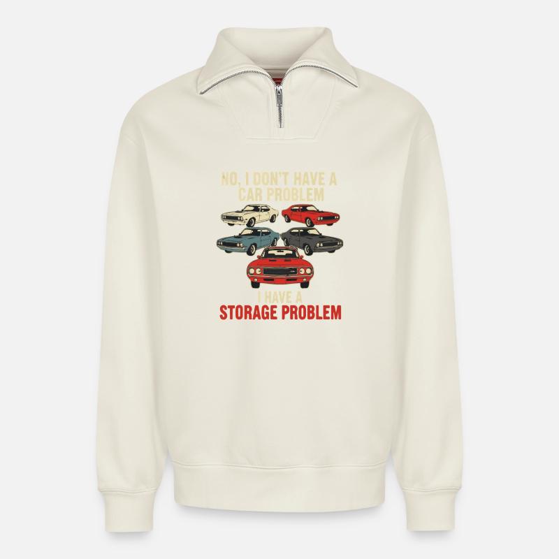 Storage Problem Car Meme Tee - Relaxed Unisex Organic Half Zip Sweatshirt – von SPREAD - Naturweiß