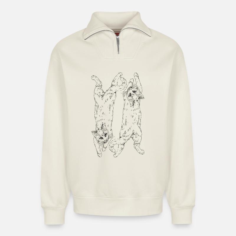 Katzen - Relaxed Unisex Organic Half Zip Sweatshirt – von SPREAD - Naturweiß