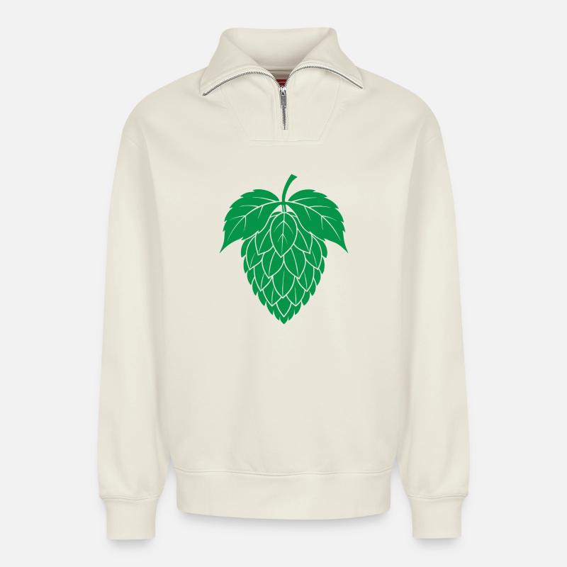Hopfen - Relaxed Unisex Organic Half Zip Sweatshirt – von SPREAD - Naturweiß