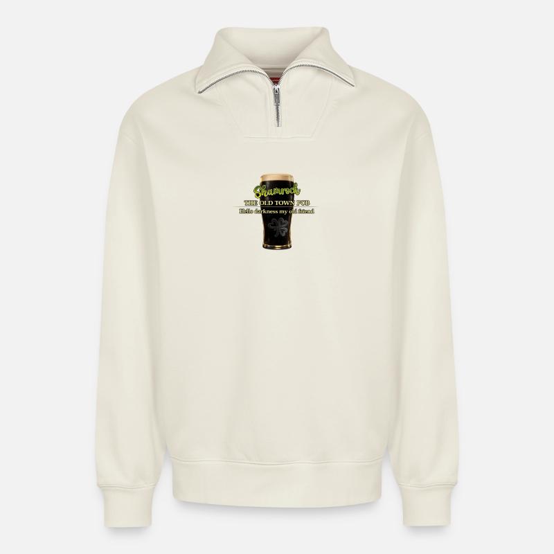 Hello_Darkness_Print - Relaxed Unisex Organic Half Zip Sweatshirt – von SPREAD - Naturweiß