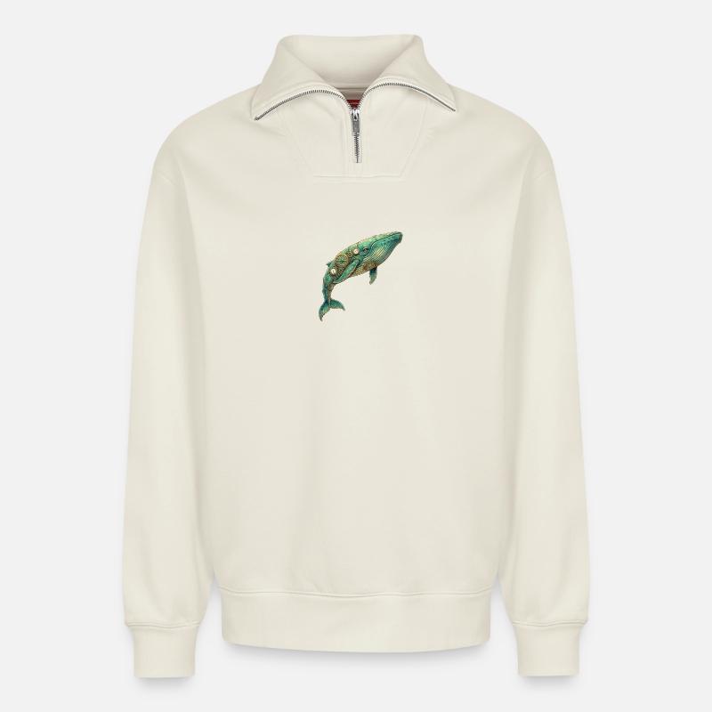 Steampunk Wal - Relaxed Unisex Organic Half Zip Sweatshirt – von SPREAD - Naturweiß