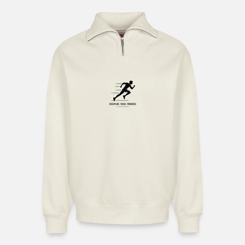 Discipline Focus Progress Runner - Relaxed Unisex Organic Half Zip Sweatshirt – by SPREAD - off white