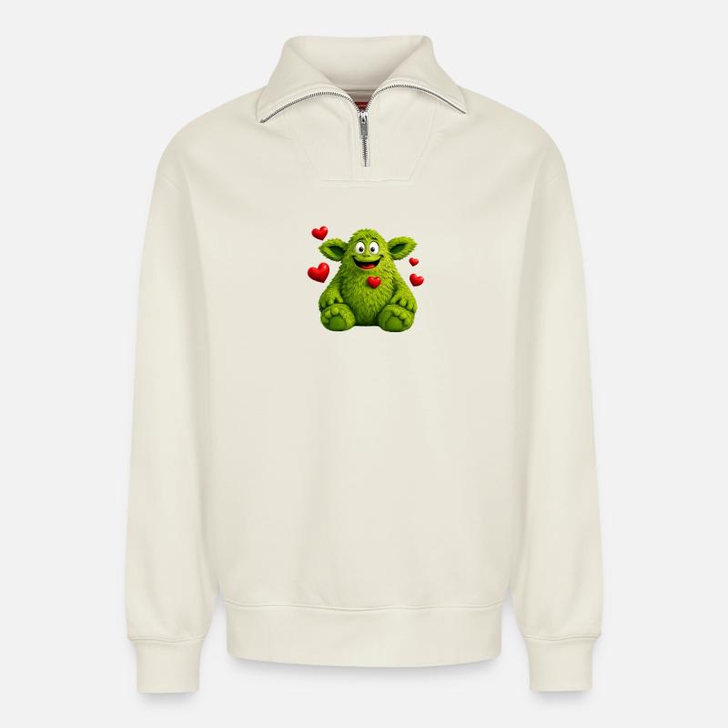 Monster - Relaxed Unisex Organic Half Zip Sweatshirt – by SPREAD - off white