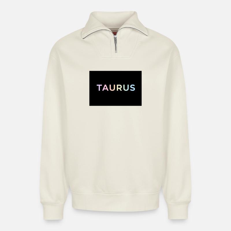 Taurus Gradient Typography - Relaxed Unisex Organic Half Zip Sweatshirt – by SPREAD - off white