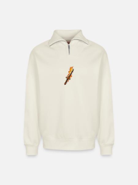 Fireblade Flaming Sword - Relaxed Unisex Organic Half Zip Sweatshirt – by SPREAD - off white