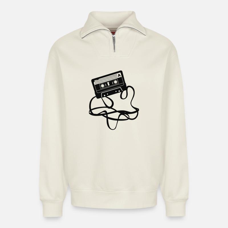 Kassette tape Cassette - Relaxed Unisex Organic Half Zip Sweatshirt – von SPREAD - Naturweiß