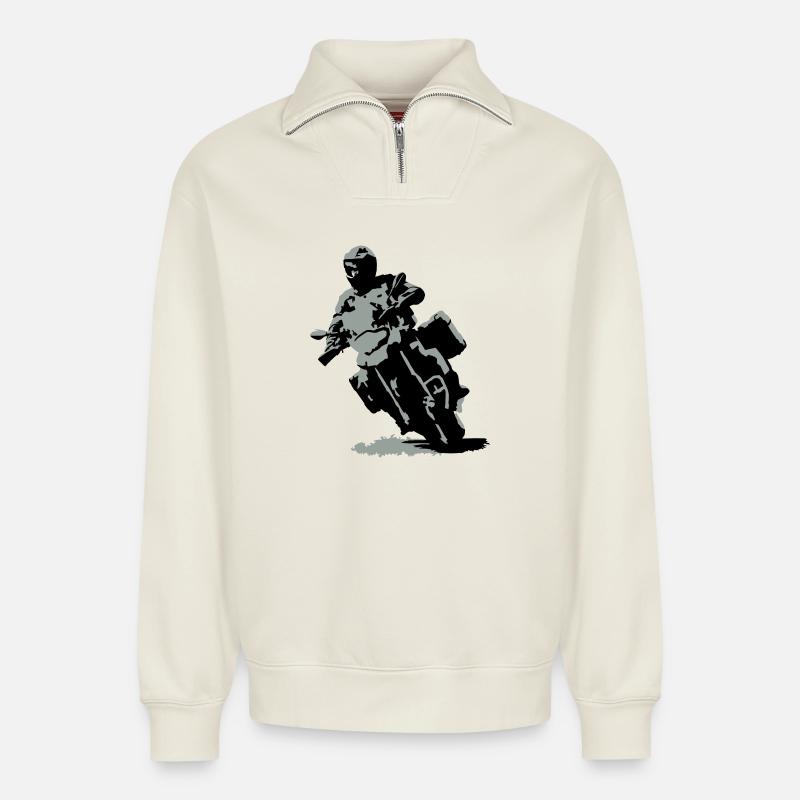 Reiseenduro klein - Relaxed Unisex Organic Half Zip Sweatshirt – von SPREAD - Naturweiß