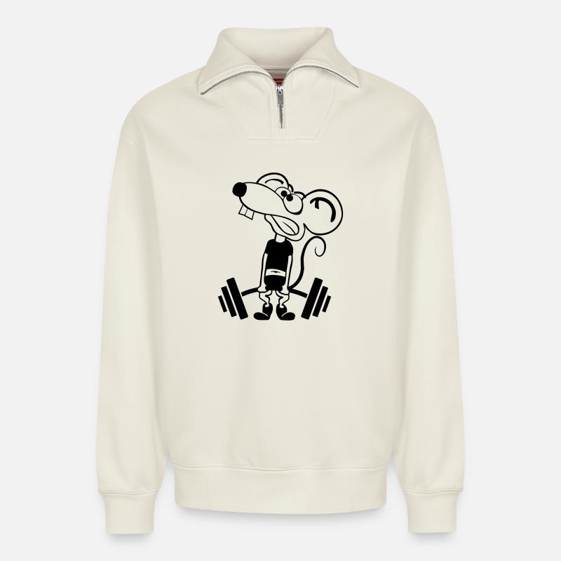 Pump Maus kontur 1c - Relaxed Unisex Organic Half Zip Sweatshirt – by SPREAD - off white