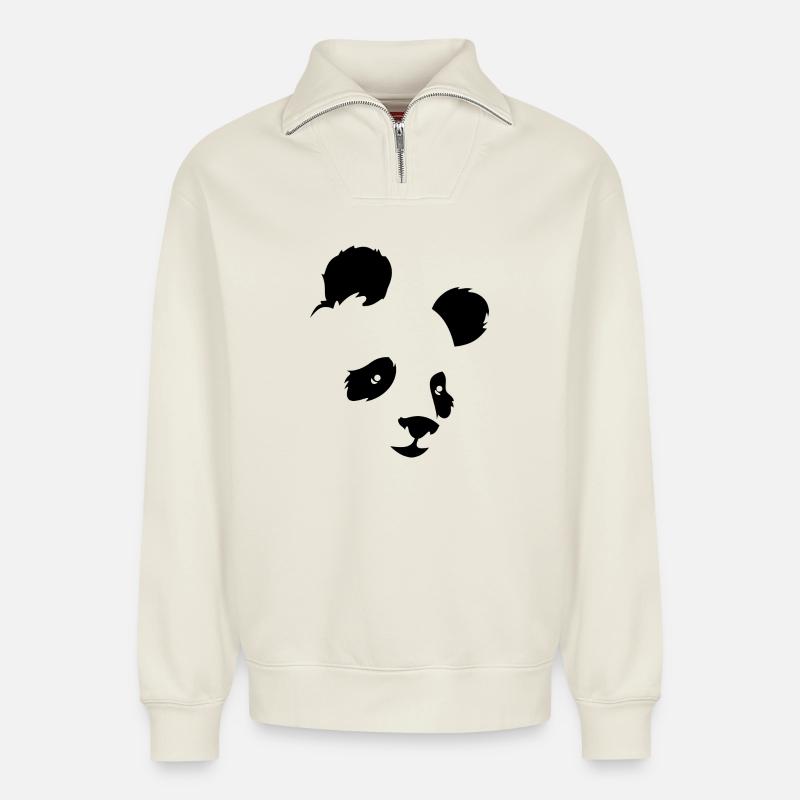 Panda - Relaxed Unisex Organic Half Zip Sweatshirt – von SPREAD - Naturweiß