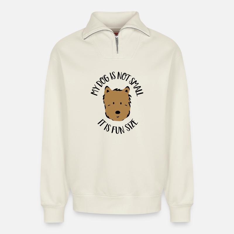 Petit chien - Sweat unisexe décontracté en coton biologique à demi-zip – de SPREAD - blanc cassé