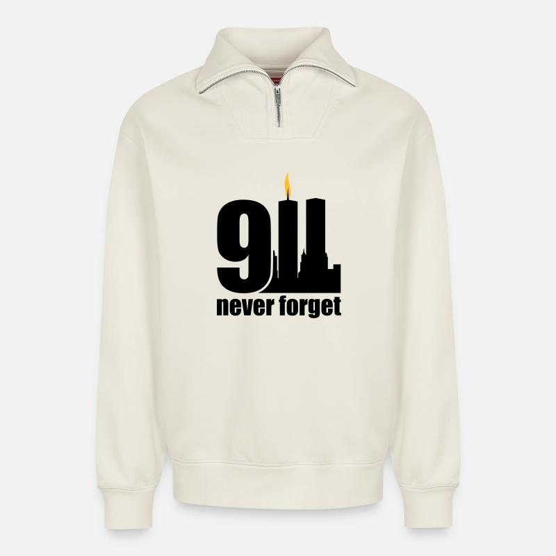 never forget 9/11 - Relaxed Unisex Organic Half Zip Sweatshirt – von SPREAD - Naturweiß