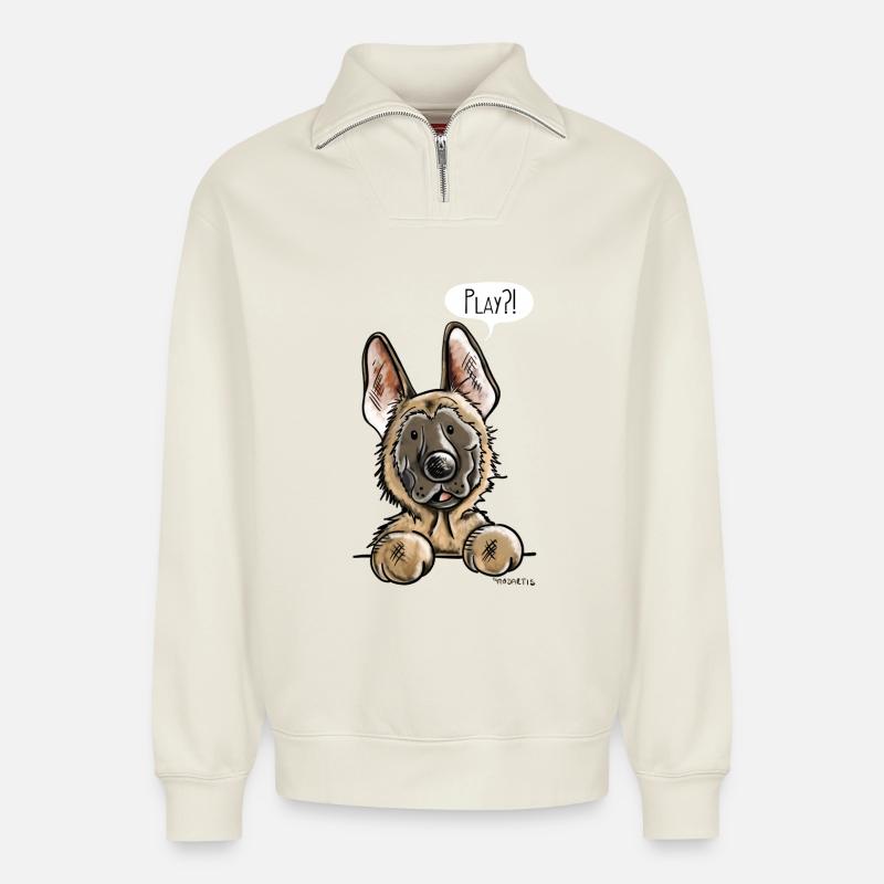 Malinois Play - Relaxed Unisex Organic Half Zip Sweatshirt – von SPREAD - Naturweiß