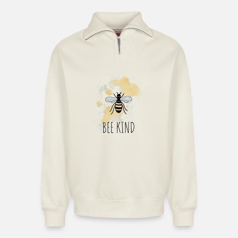 Bee Bee Child - Relaxed Unisex Organic Half Zip Sweatshirt – by SPREAD - off white