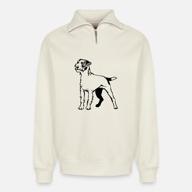 Parson Russell Terrier - Sweat unisexe décontracté en coton biologique à demi-zip – de SPREAD - blanc cassé