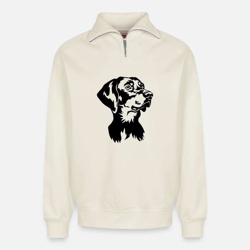 Brandlbracke head - Relaxed Unisex Organic Half Zip Sweatshirt – by SPREAD - off white
