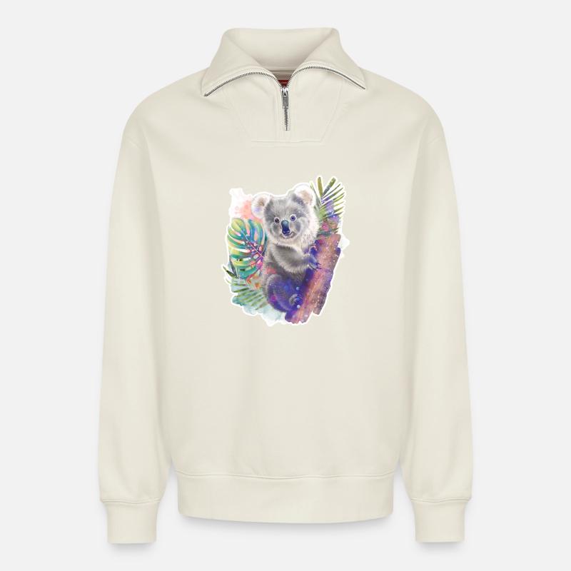 Koala | Koala Bär - Relaxed Unisex Organic Half Zip Sweatshirt – von SPREAD - Naturweiß