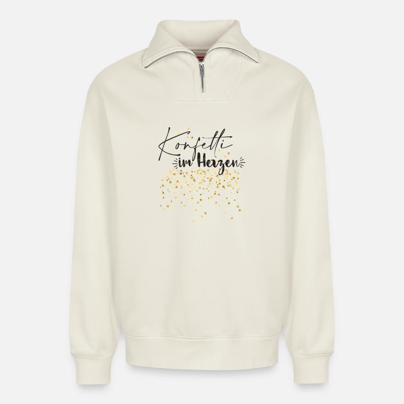 Konfetti im Herzen - Relaxed Unisex Organic Half Zip Sweatshirt – von SPREAD - Naturweiß