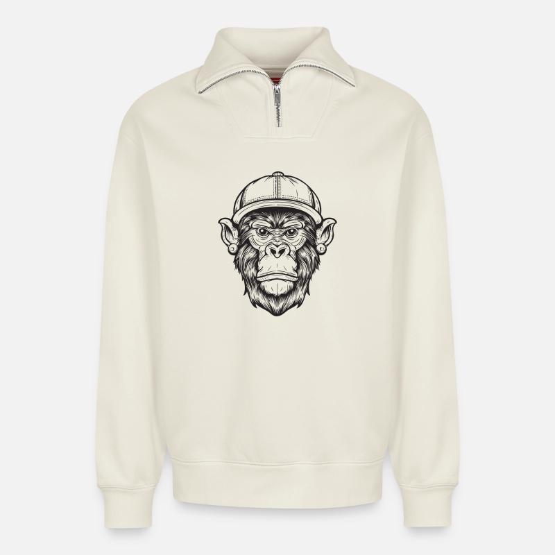 Funky Monkey - Relaxed Unisex Organic Half Zip Sweatshirt – by SPREAD - off white