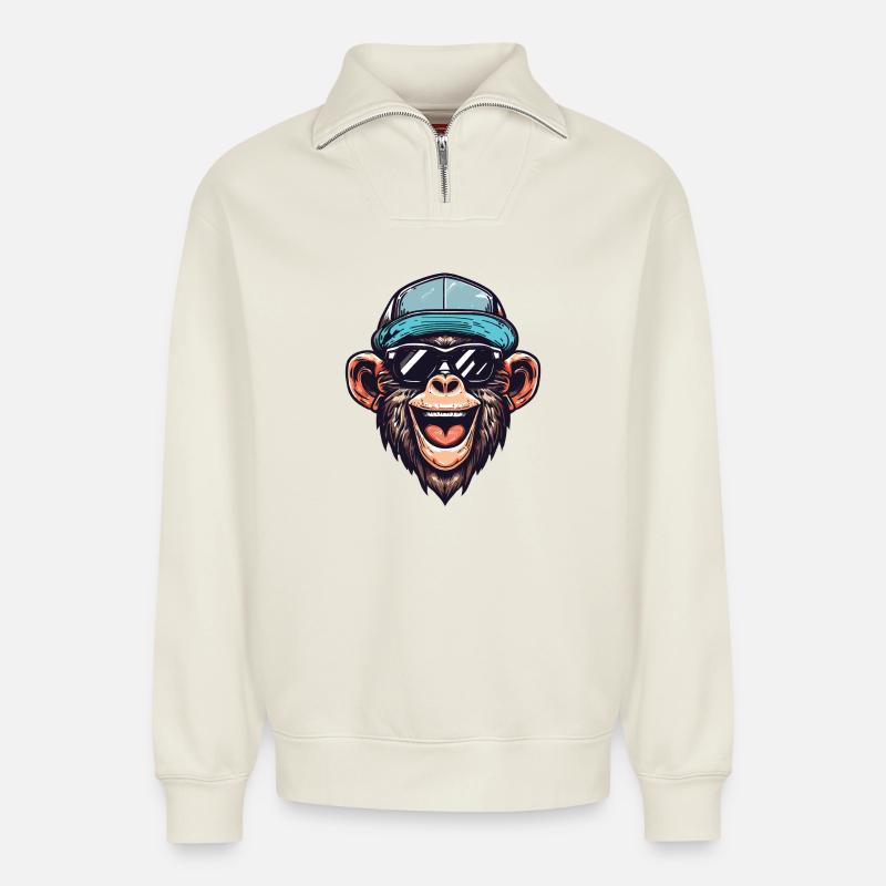 Lustiger Affe - Relaxed Unisex Organic Half Zip Sweatshirt – von SPREAD - Naturweiß