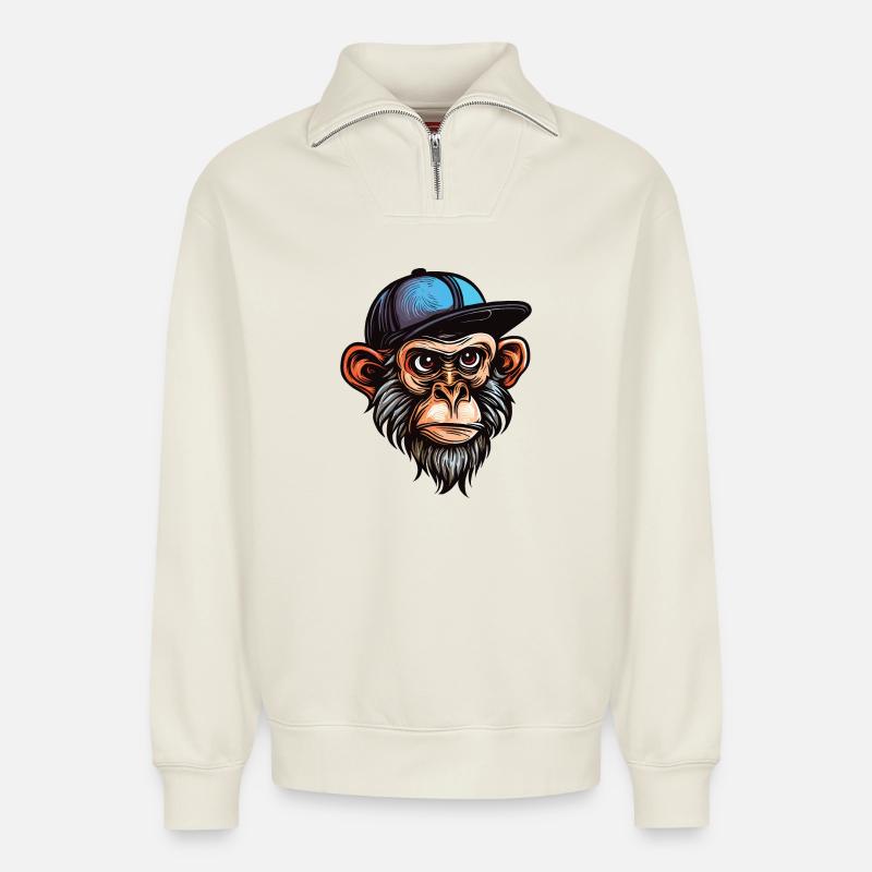 Lustiger Affe - Relaxed Unisex Organic Half Zip Sweatshirt – von SPREAD - Naturweiß