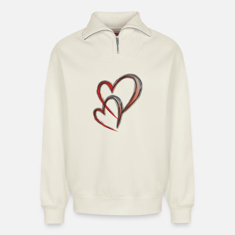Doppelherz 4 6 23 - Sweat unisexe décontracté en coton biologique à demi-zip – de SPREAD - blanc cassé