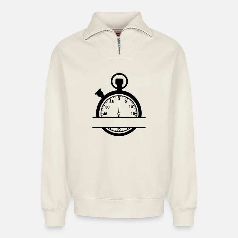 Chronomètre minute avec découpe - Sweat unisexe décontracté en coton biologique à demi-zip – de SPREAD - blanc cassé