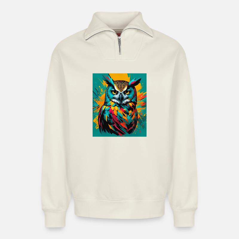 Eule - Relaxed Unisex Organic Half Zip Sweatshirt – von SPREAD - Naturweiß