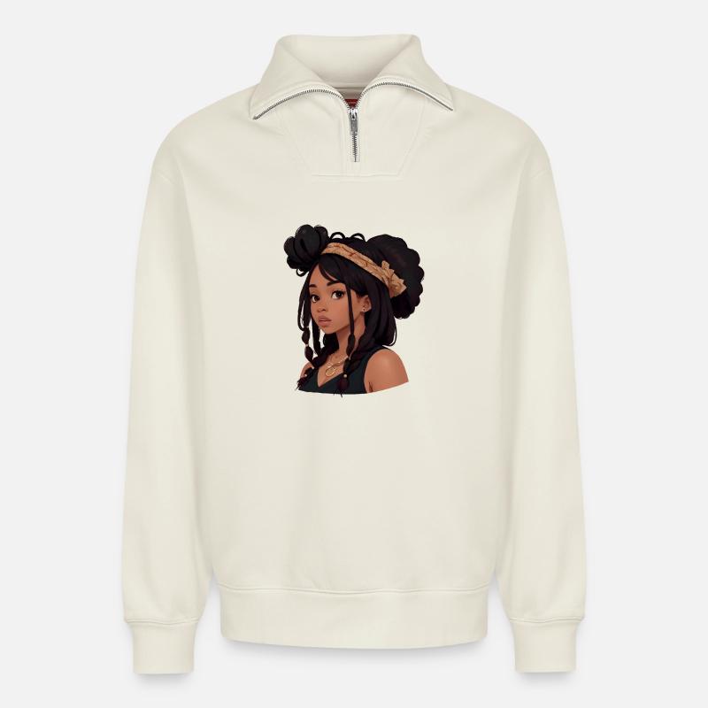 Hübsche Frau mit Dreadlocks - Relaxed Unisex Organic Half Zip Sweatshirt – von SPREAD - Naturweiß