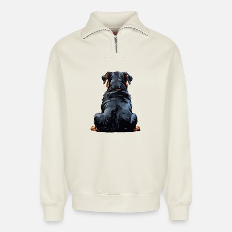 Rottweiler - Sweat unisexe décontracté en coton biologique à demi-zip – de SPREAD - blanc cassé