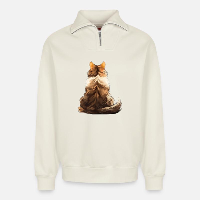 Forêt norvégienne - Sweat unisexe décontracté en coton biologique à demi-zip – de SPREAD - blanc cassé
