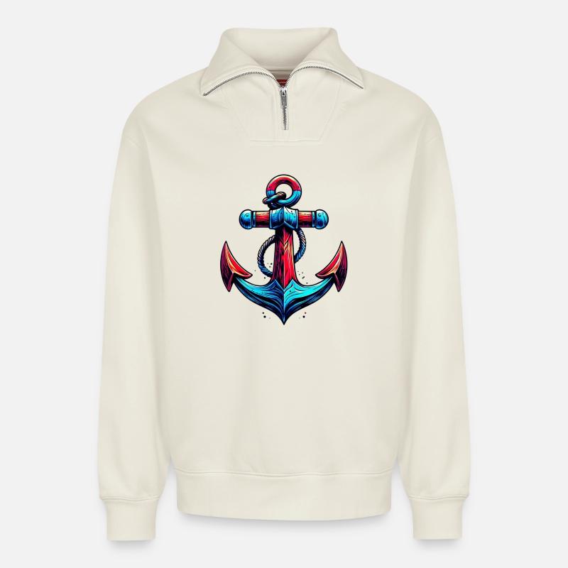 Ein Anker - Relaxed Unisex Organic Half Zip Sweatshirt – von SPREAD - Naturweiß