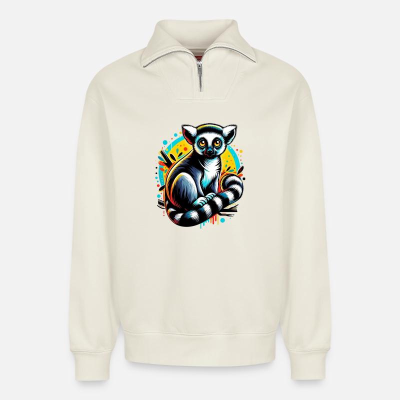Lemur - Relaxed Unisex Organic Half Zip Sweatshirt – von SPREAD - Naturweiß