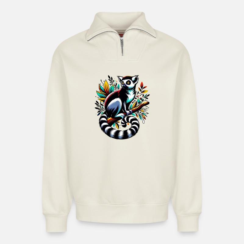 Lemur - Relaxed Unisex Organic Half Zip Sweatshirt – by SPREAD - off white