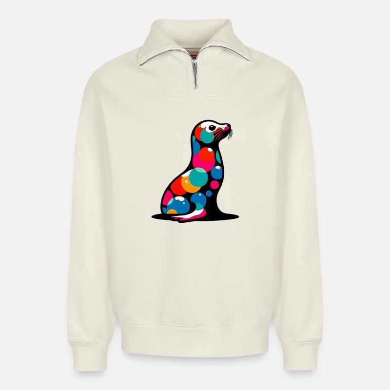 Siegel - Relaxed Unisex Organic Half Zip Sweatshirt – von SPREAD - Naturweiß