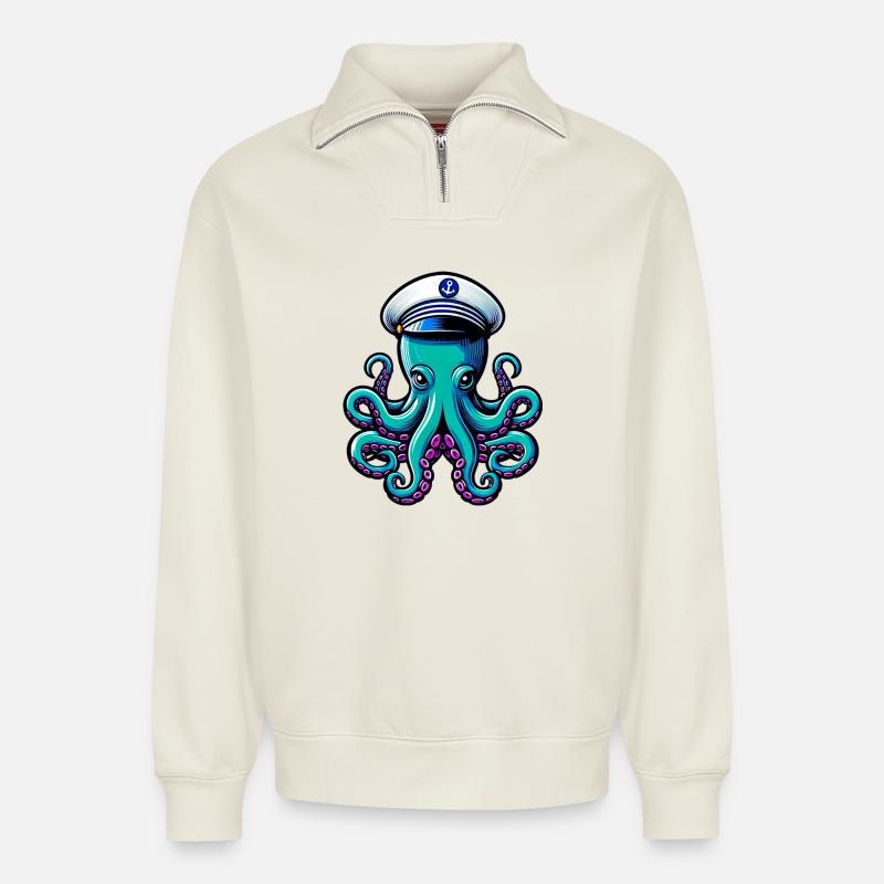 Octopus - Relaxed Unisex Organic Half Zip Sweatshirt – by SPREAD - off white