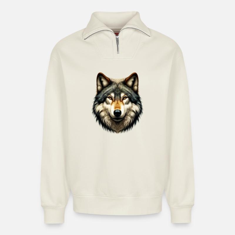 Wolf - Relaxed Unisex Organic Half Zip Sweatshirt – von SPREAD - Naturweiß