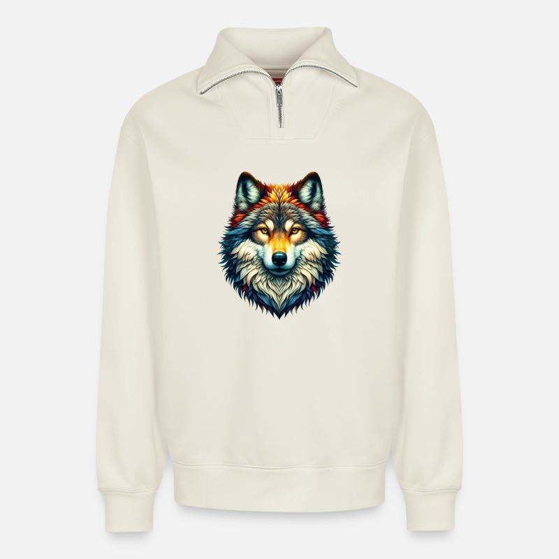 Wolf - Relaxed Unisex Organic Half Zip Sweatshirt – by SPREAD - off white