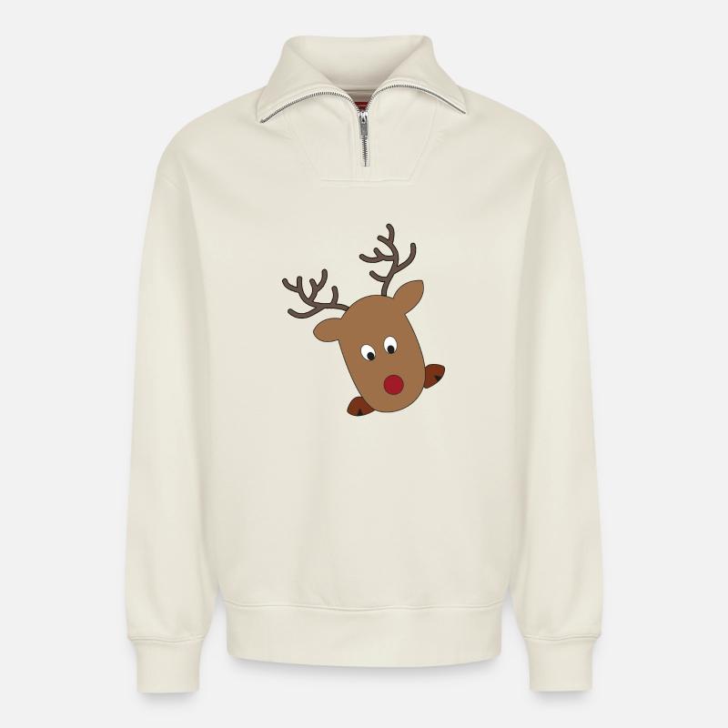 Noël - Sweat unisexe décontracté en coton biologique à demi-zip – de SPREAD - blanc cassé
