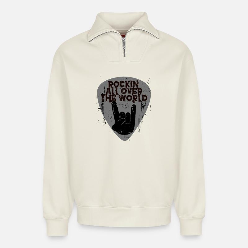 Rock'n'Roll - Relaxed Unisex Organic Half Zip Sweatshirt – by SPREAD - off white