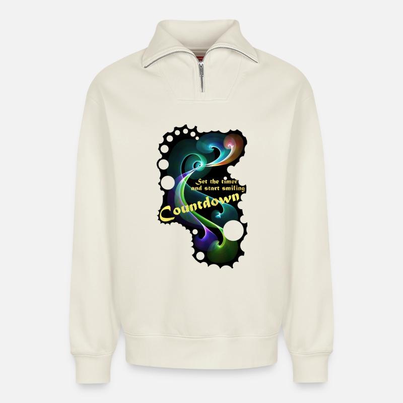 Countdown Smiling timer - Relaxed Unisex Organic Half Zip Sweatshirt – by SPREAD - off white