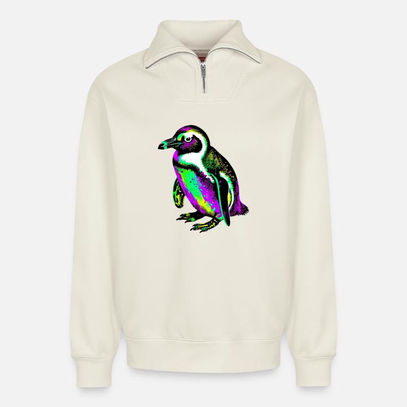 Pinguin - Relaxed Unisex Organic Half Zip Sweatshirt – von SPREAD - Naturweiß