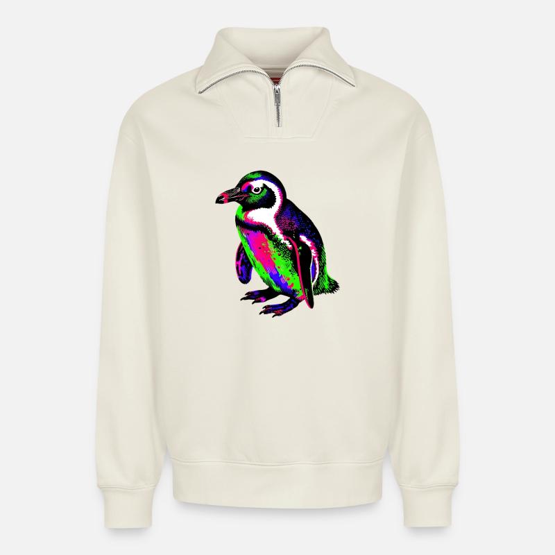 Pinguin - Relaxed Unisex Organic Half Zip Sweatshirt – von SPREAD - Naturweiß