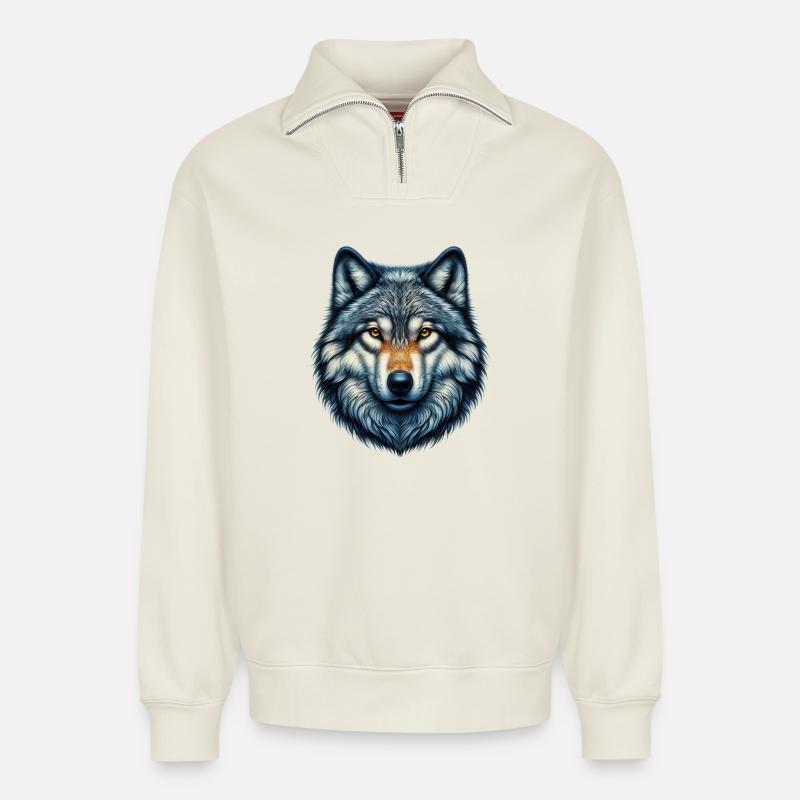 Wolf - Relaxed Unisex Organic Half Zip Sweatshirt – von SPREAD - Naturweiß