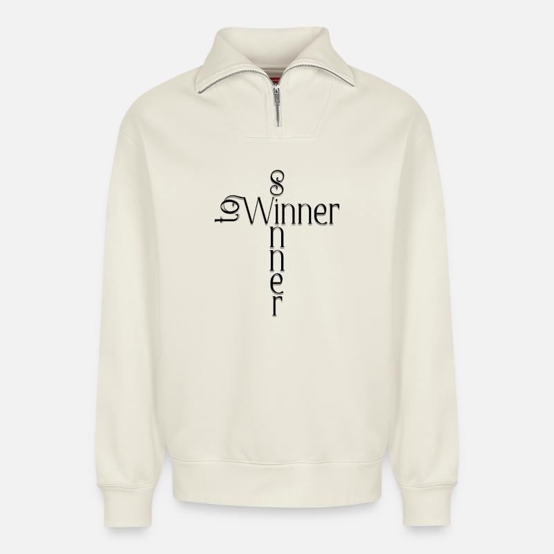 SinnertoWinner Design - Relaxed Unisex Organic Half Zip Sweatshirt – von SPREAD - Naturweiß