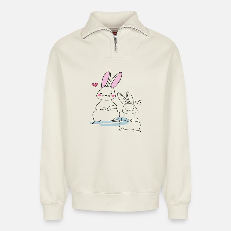 Osterhasen - Relaxed Unisex Organic Half Zip Sweatshirt – von SPREAD - Naturweiß