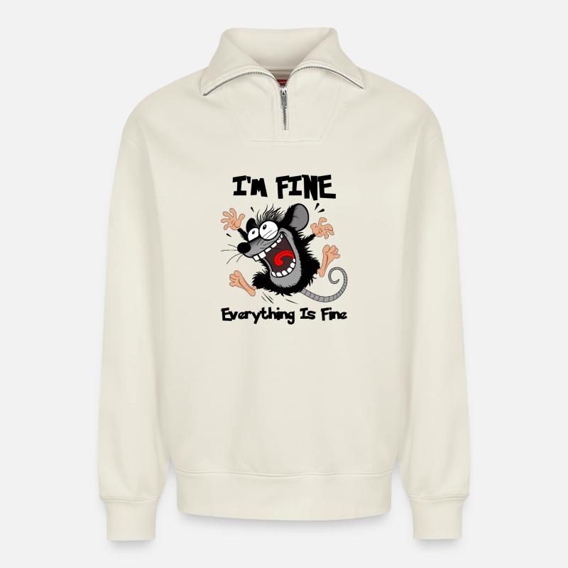 Hektische Maus - Relaxed Unisex Organic Half Zip Sweatshirt – von SPREAD - Naturweiß