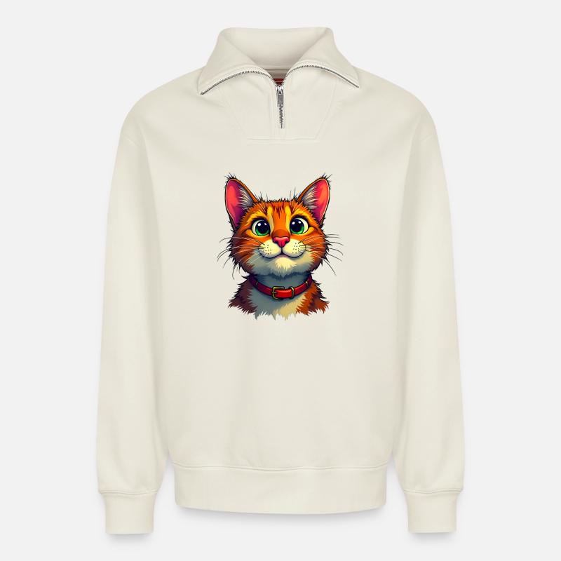 Süße Katze - Relaxed Unisex Organic Half Zip Sweatshirt – von SPREAD - Naturweiß