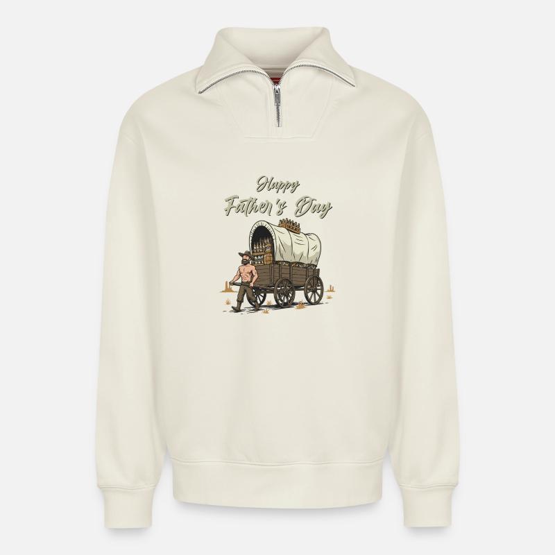 Happy Father's Day - Relaxed Unisex Organic Half Zip Sweatshirt – von SPREAD - Naturweiß